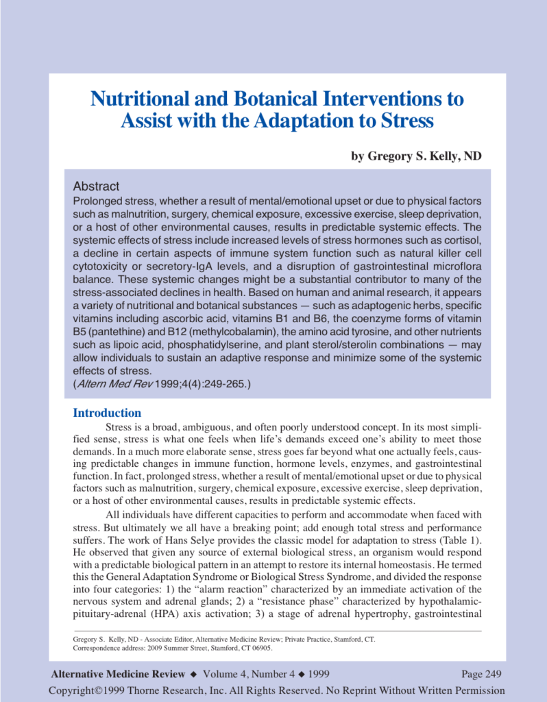 Nutritional and Botanical Interventions to Assist with the Adaptation to Stress