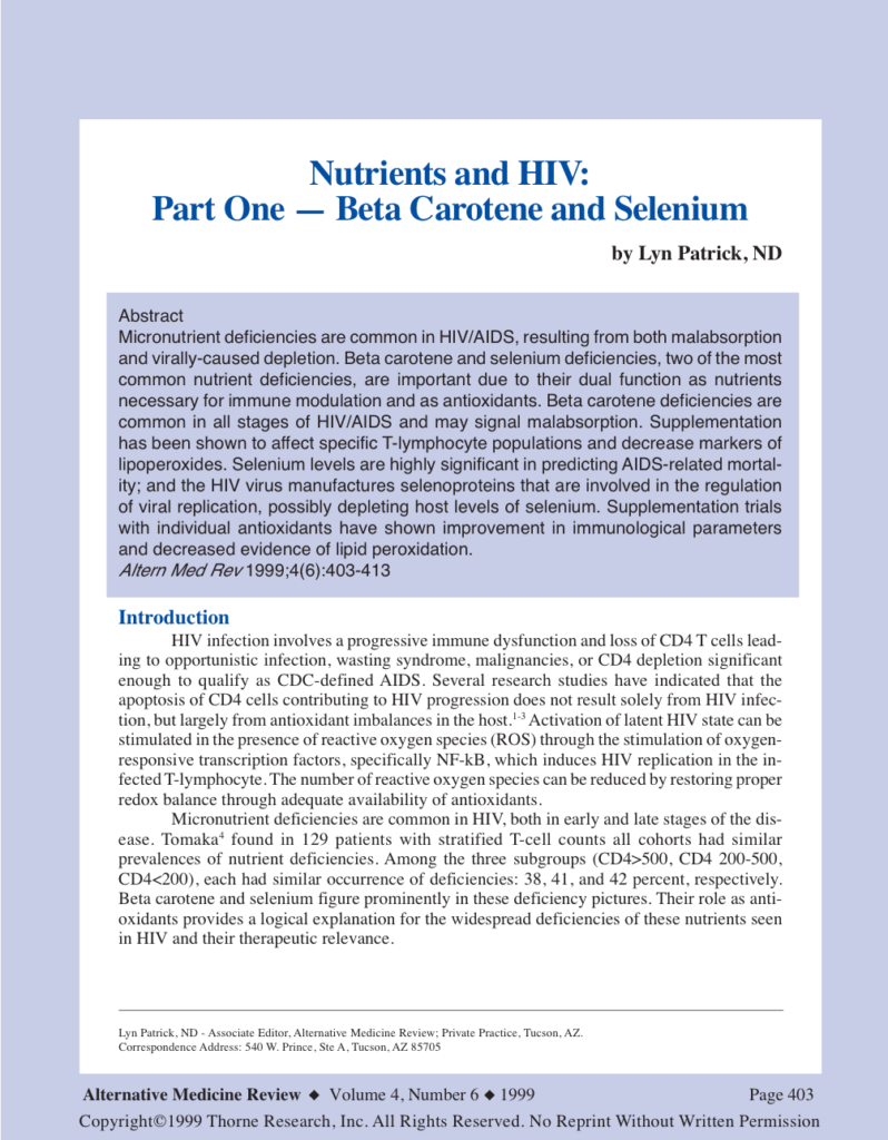 Nutrients and HIV: Part One — Beta Carotene and Selenium