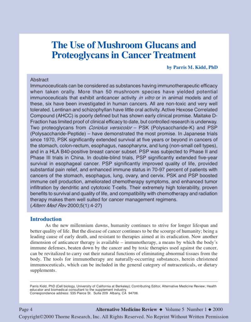 The Use of Mushroom Glucans and Proteoglycans in Cancer Treatment