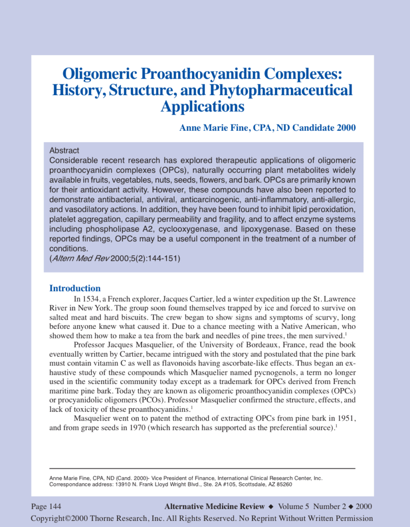 Oligomeric Proanthocyanidin Complexes: History, Structure, and Phytopharmaceutical Applications