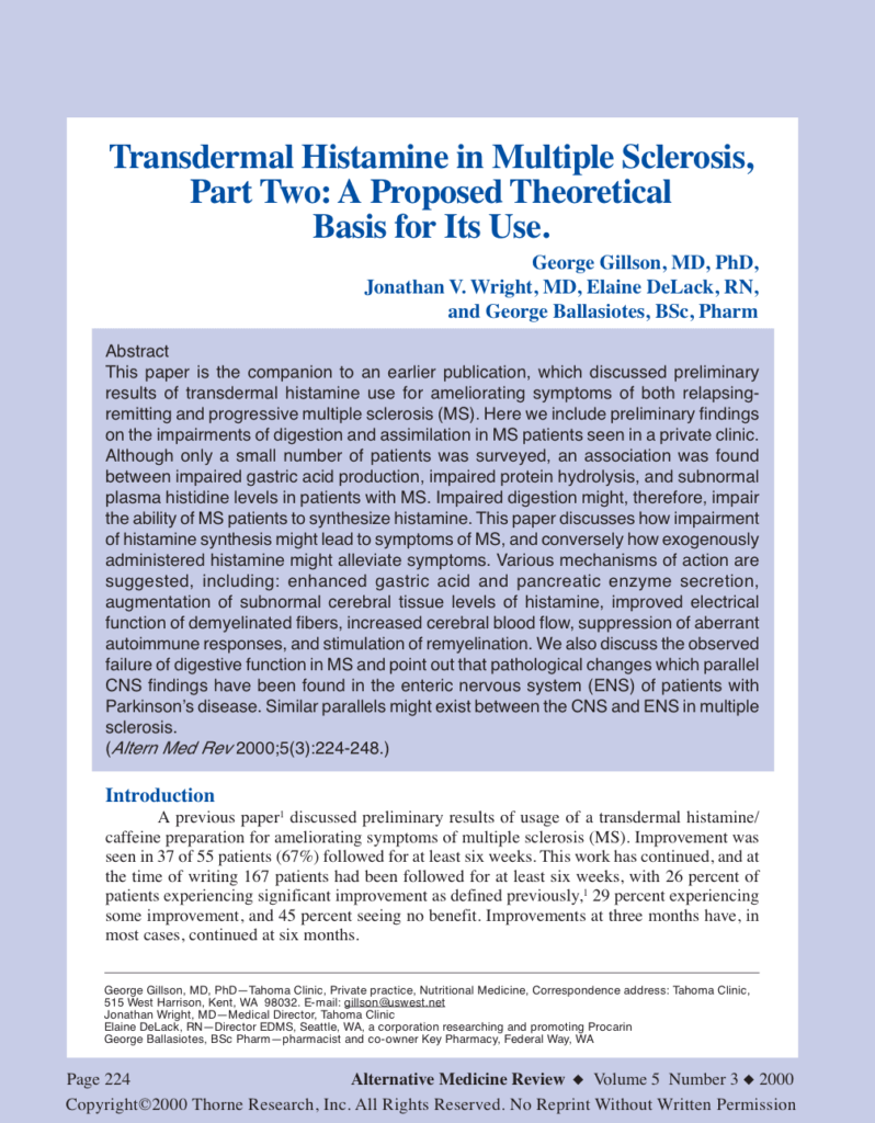 Transdermal Histamine in Multiple Sclerosis, Part Two: A Proposed Theoretical Basis for Its Use.
