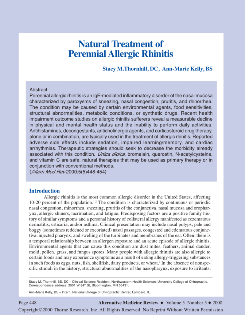 Natural Treatment of Perennial Allergic Rhinitis