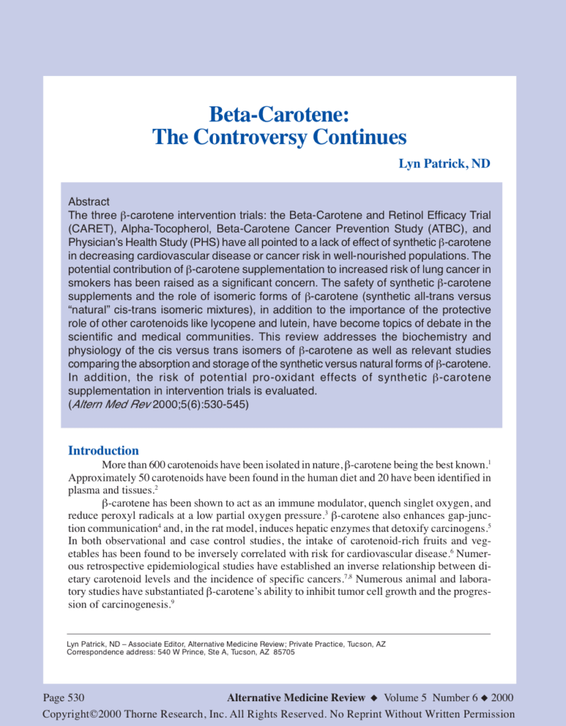 Beta-Carotene: The Controversy Continues