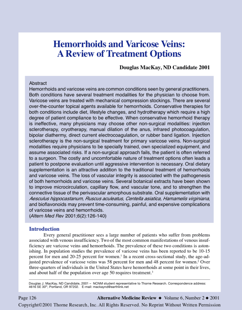 Hemorrhoids and Varicose Veins: A Review of Treatment Options