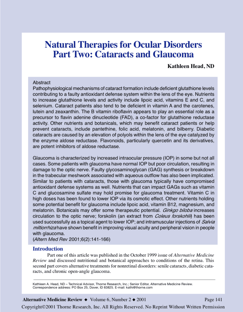 Natural Therapies for Ocular Disorders Part Two: Cataracts and Glaucoma