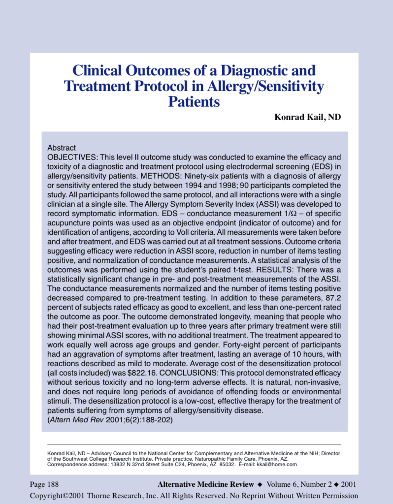 Clinical Outcomes of a Diagnostic and Treatment Protocol in Allergy/Sensitivity Patients