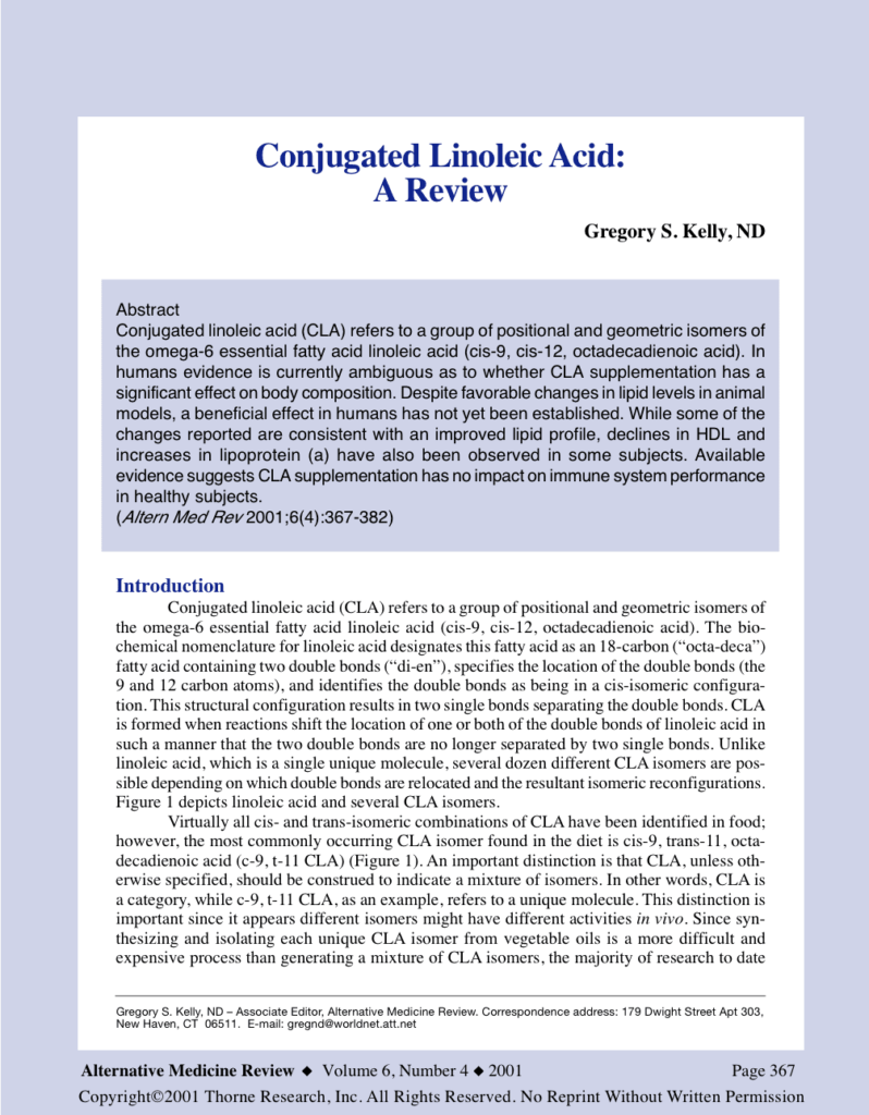 Conjugated Linoleic Acid: A Review