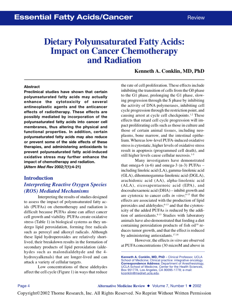 Dietary Polyunsaturated Fatty Acids: Impact on Cancer Chemotherapy and Radiation