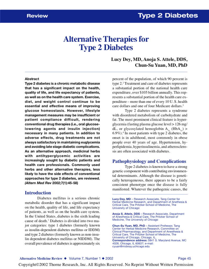 Alternative Therapies for Type 2 Diabetes