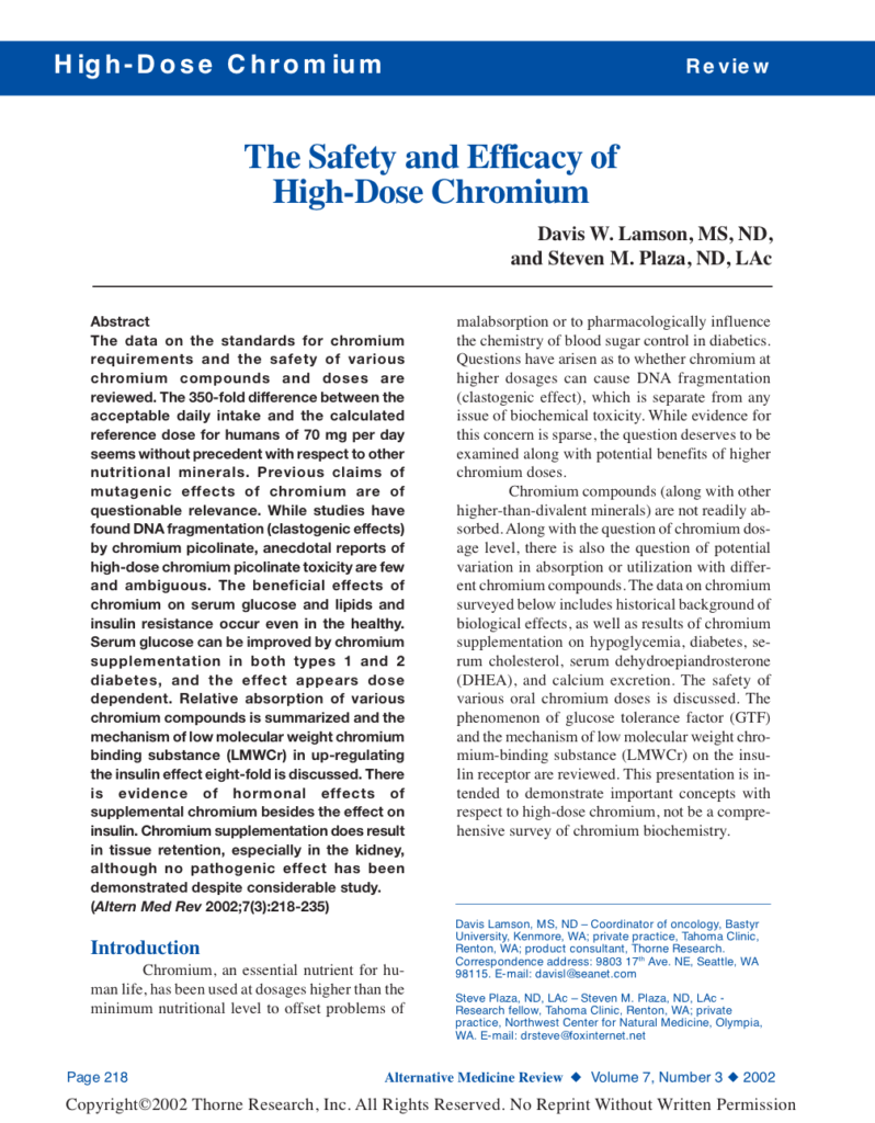 The Safety and Efficacy of High-Dose Chromium
