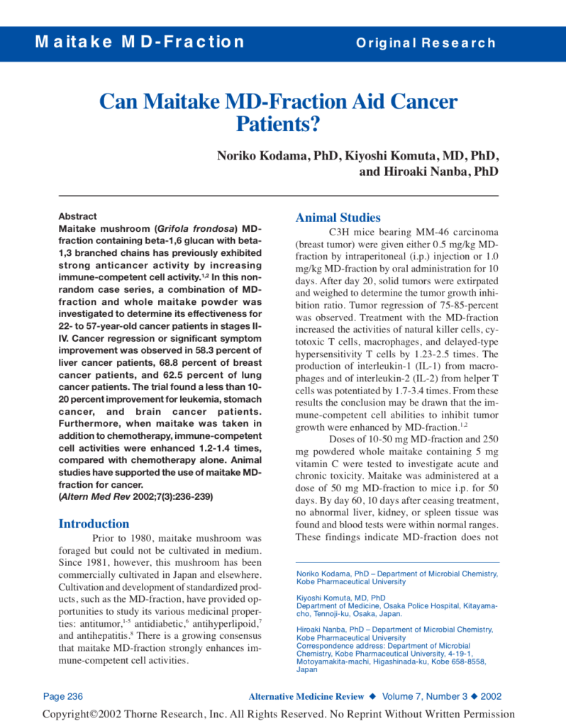 Can Maitake MD-Fraction Aid Cancer Patients?