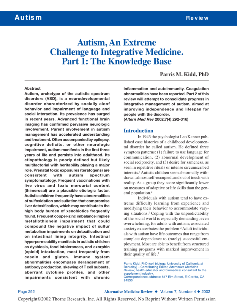 Autism, An Extreme Challenge to Integrative Medicine. Part 1: The Knowledge Base