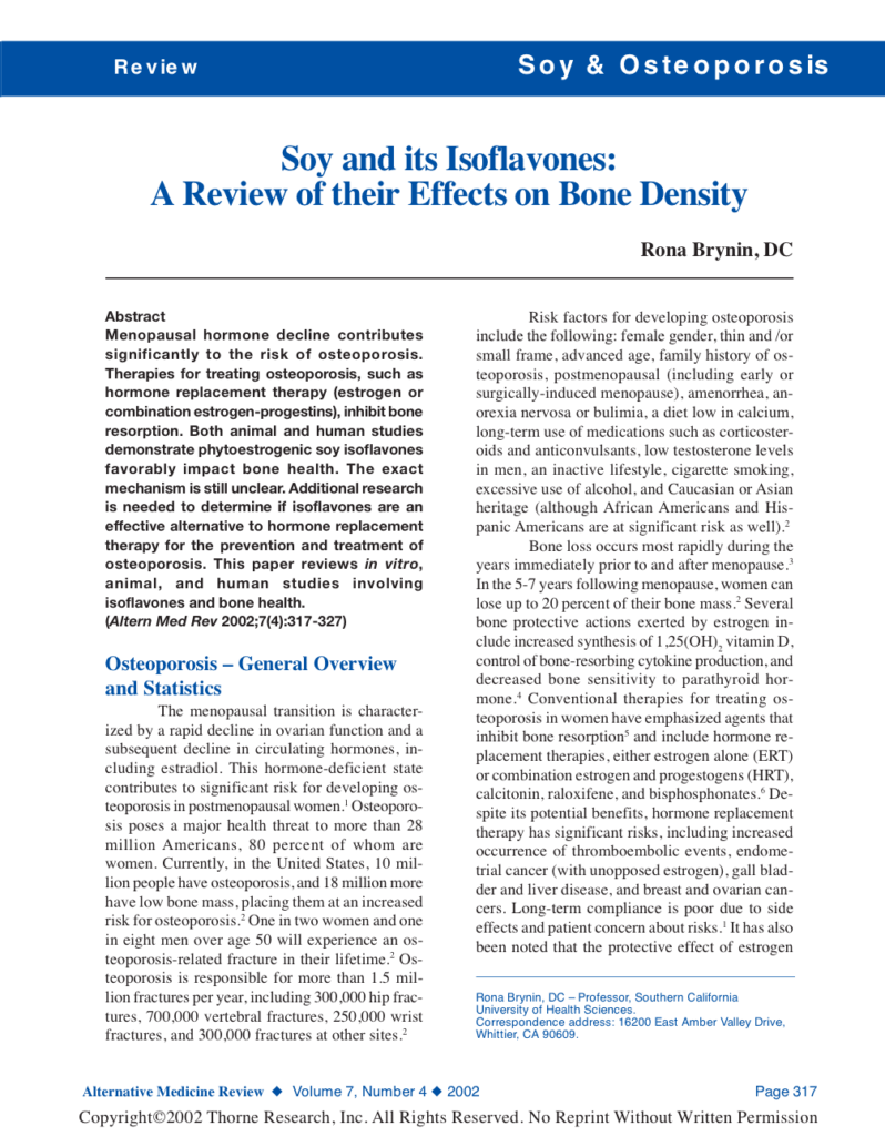 Soy and its Isoflavones: A Review of their Effects on Bone Density