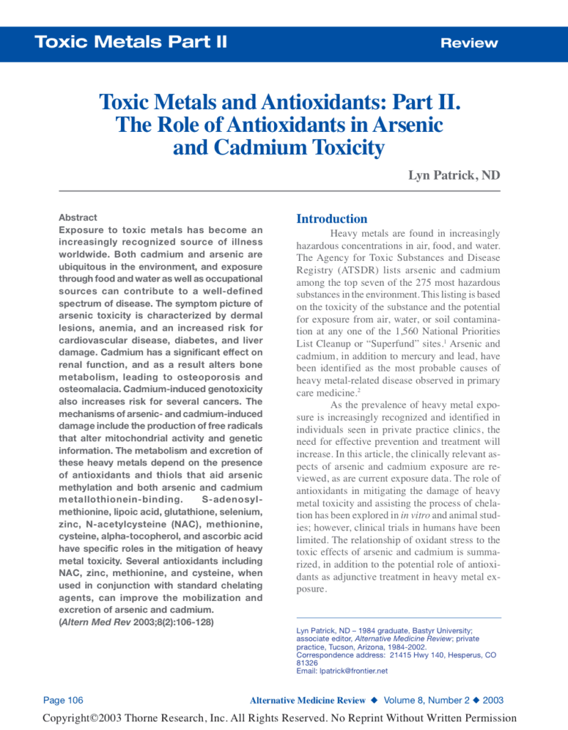Toxic Metals and Antioxidants: Part II. The Role of Antioxidants in Arsenic and Cadmium Toxicity