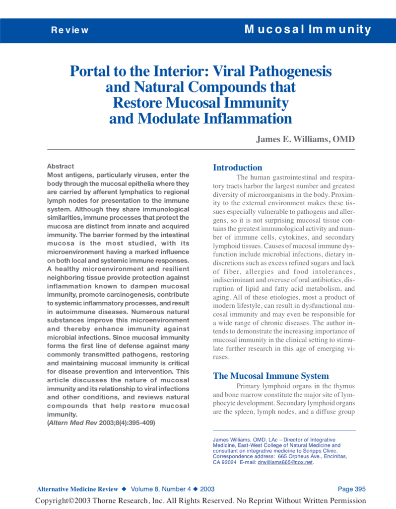 Portal to the Interior: Viral Pathogenesis and Natural Compounds that Restore Mucosal Immunity and Modulate Inflammation