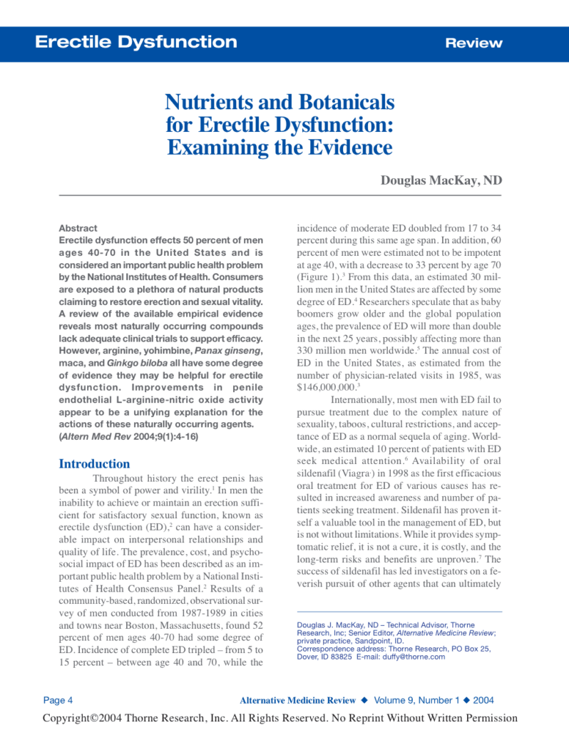 Nutrients and Botanicals for Erectile Dysfunction: Examining the Evidence