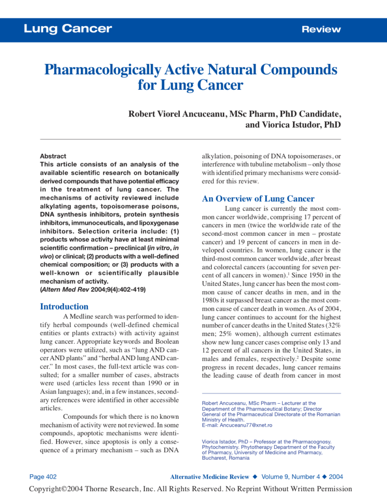 Pharmacologically Active Natural Compounds for Lung Cancer
