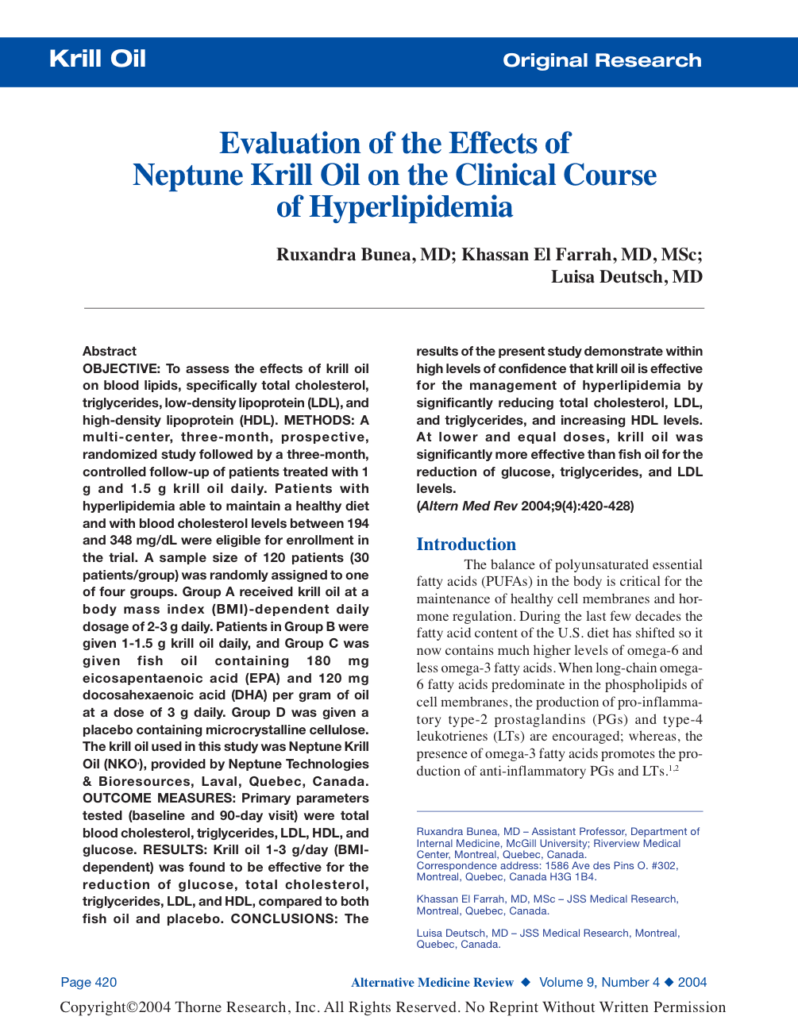 Evaluation of the Effects of Neptune Krill Oil on the Clinical Course of Hyperlipidemia